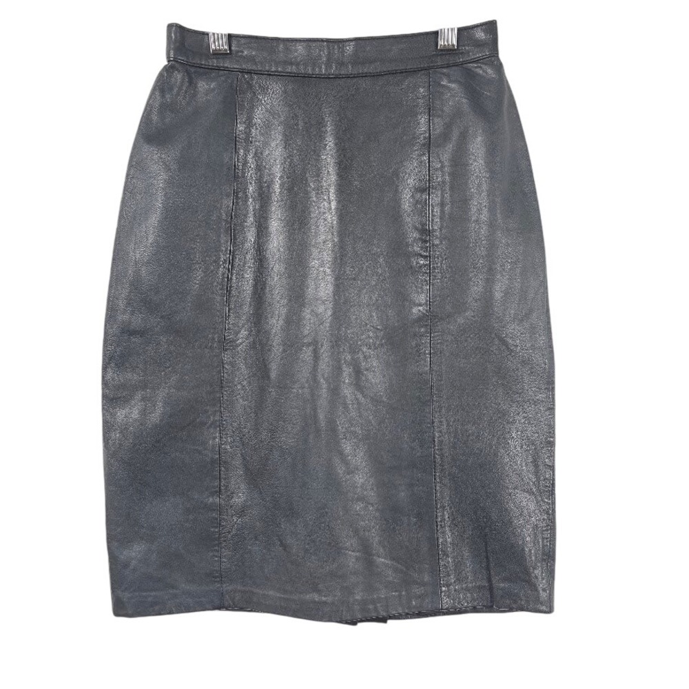 Express Leather Pencil Skirt‎ Womens 3/4 Black Vintage Midi High Waist 23402